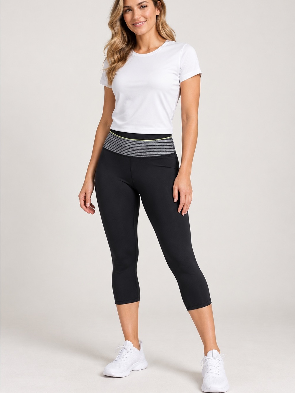 Lukka size medium yoga pants - 3/4 length - black with striped waist band